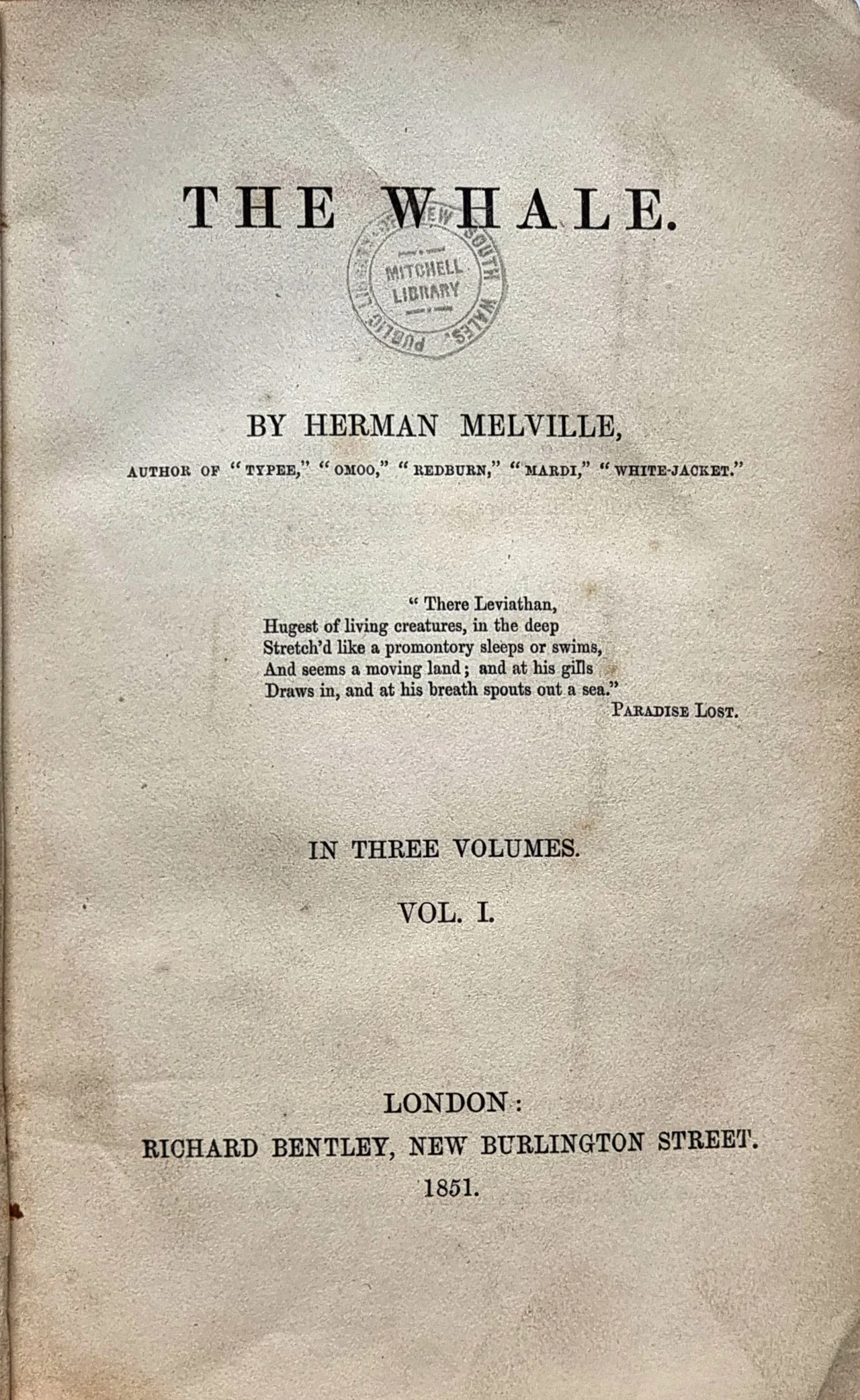 Титульный лист издания «Моби Дик» 1851 года